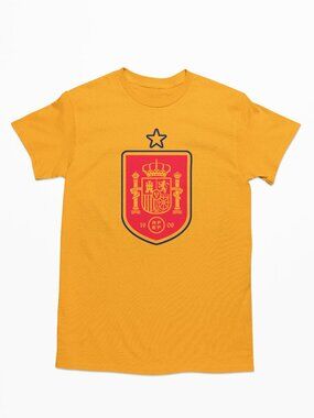 NEW Spain Espana National Soccer Team Big Logo T-Shirt GOLDEN YELLOW